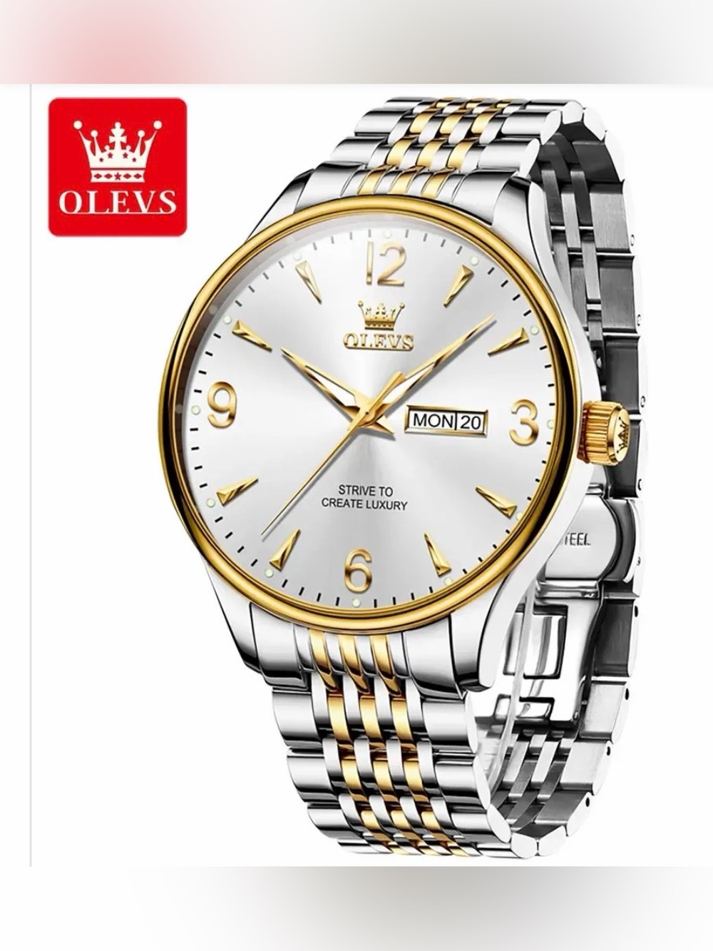 NEW! OLEVS Men's Two-Tone Silver and Gold Dress Watch with Day-Date